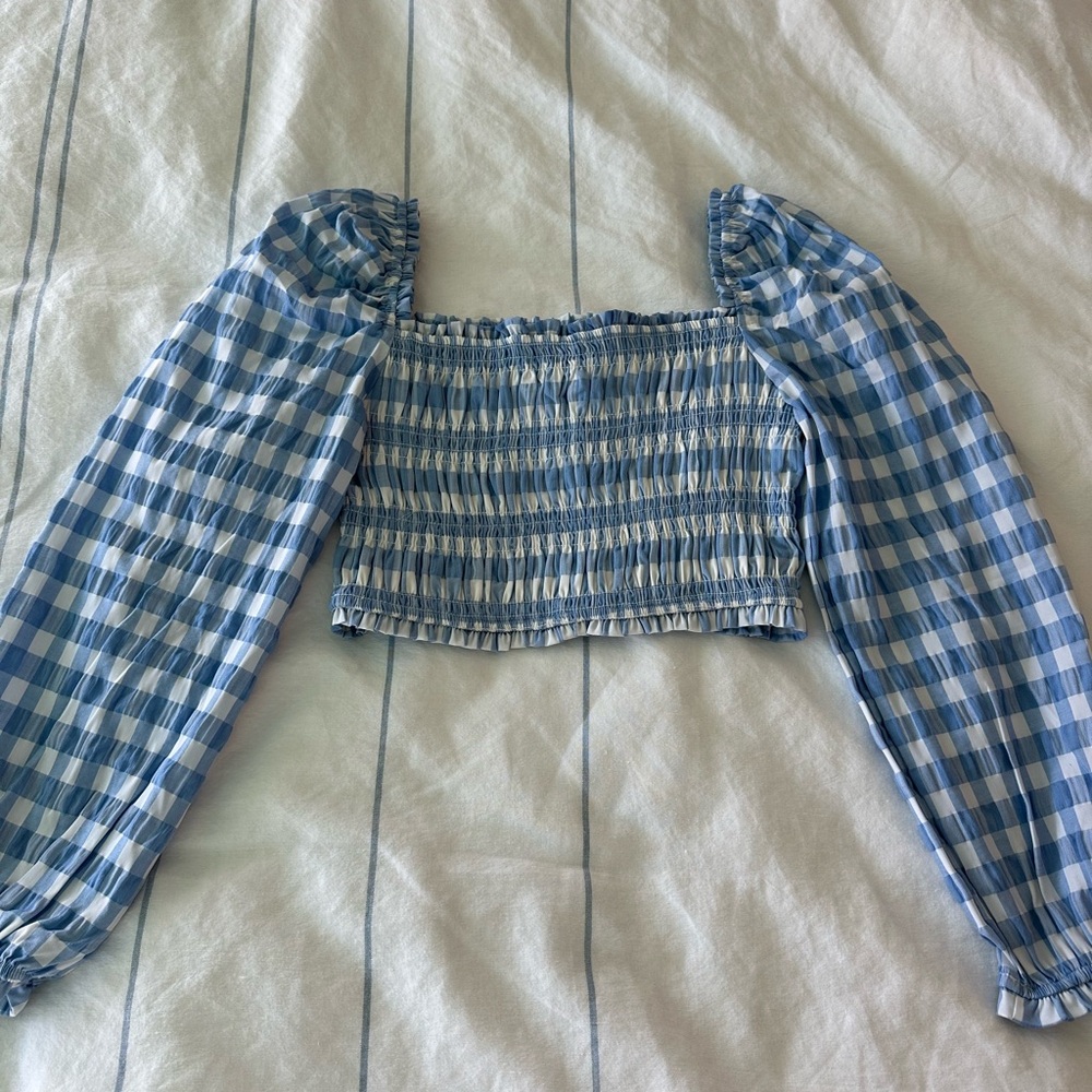 Blue gingham cropped long sleeve